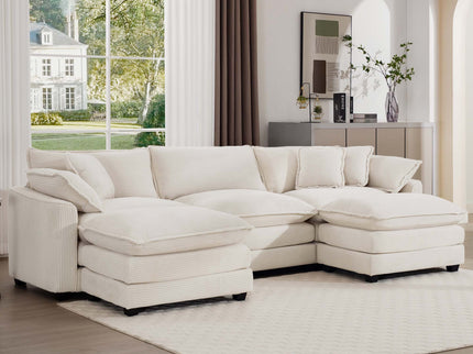 Modern Oversized Modular Cushion Sofa With Ottoman, Low Back, Deep Seating Sofa Set