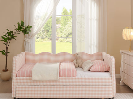 Gingham Daybed With USB Charging Port, Wave Shaped Design