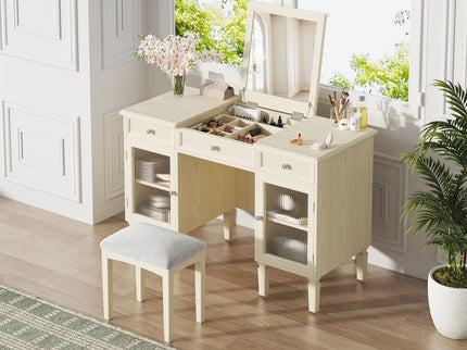Multi Functional 2 In 1 Vanity Desk With Flip Top Mirror Material - White Oak