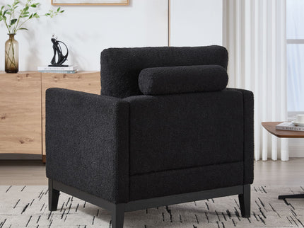 Wide Modern Farmhouse Performance Accent Chair With Legs, Wood Base