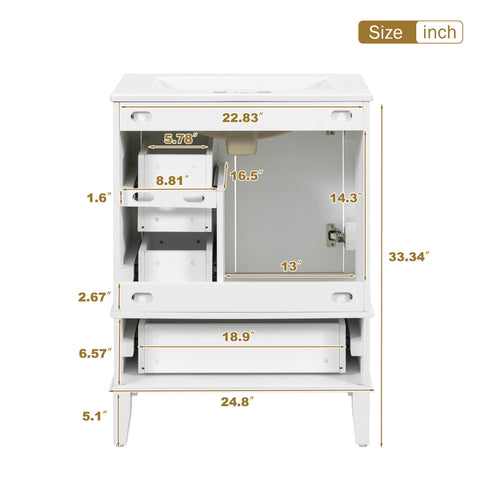 Bathroom Vanity, Modern Bathroom Cabinet With Sink Combo Set, Bathroom Storage Cabinet With A Soft Closing Door And 3 Drawers, Solid Wood Frame