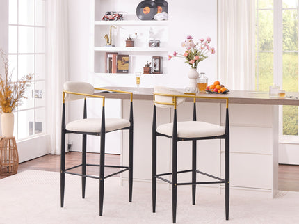 Upholstered Bar Stool With Accented Armrests For Kitchen Island (Set of 2) - Beige