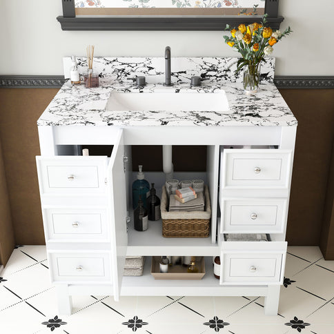 Bathroom Vanity Set With 3 Drawers And Storage Cabinet - White