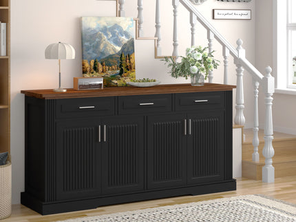 Fluted Sideboard Buffet Cabinet With 4 Doors And 3 Drawers