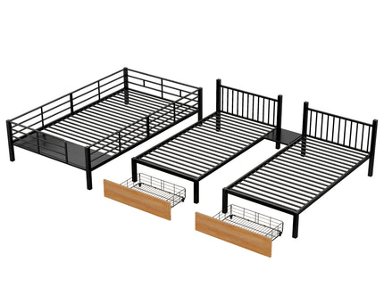 Full Over Twin-Twin Triple Bunk Bed With Drawers And Staircase - Black