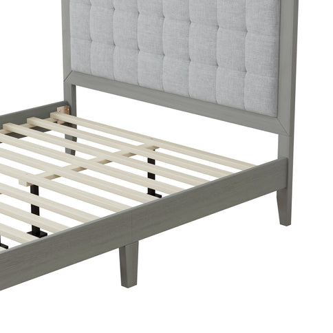 Mid Century Modern Platform Bed With Upholstered Headboard