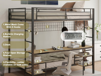Ethan - Bunk Bed With Desk, Charging Station, Storage Shelves