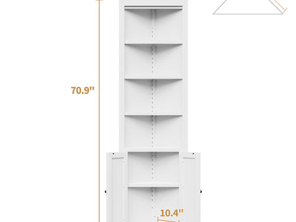 Tall Corner Storage Cabinet With 2 Doors, 5-Tier With Adjustable Shelve, Freestanding - White