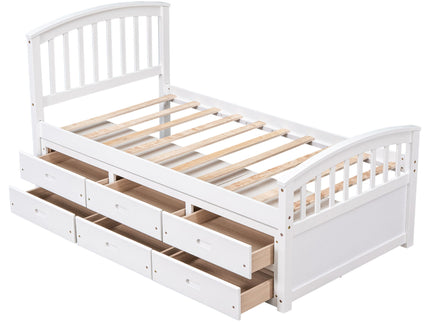 Platform Storage Bed Solid Wood Bed With 6 Drawers
