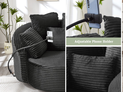 Swivel Accent Barrel Chair With Adjustable Phone Holder, 5 Pillows For Living Room