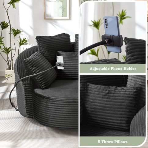 Swivel Accent Barrel Chair With Adjustable Phone Holder, 5 Pillows For Living Room