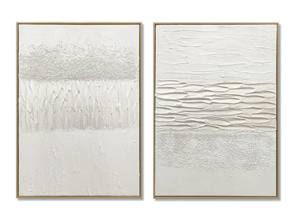 Framed Abstract Wall Art, Thick Textured Canvas Painting With Stone Accents (Set of 2) - Antique White
