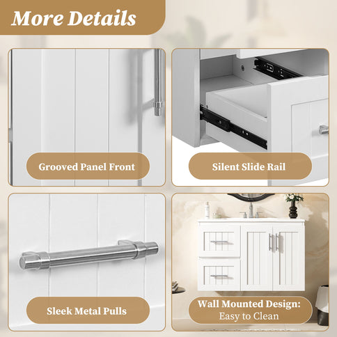 Wall Mounted Bathroom Vanity & Sink, 2 Drawers