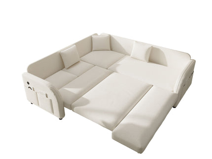 L-Shaped Couch With Pull-Out Bed, Oversize Convertible Sleeper Sofa With Side Pocket & USB Port