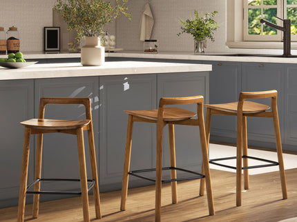 Sven - Modern Minimalist Low Back Counter Stool - Dark Brown Walnut