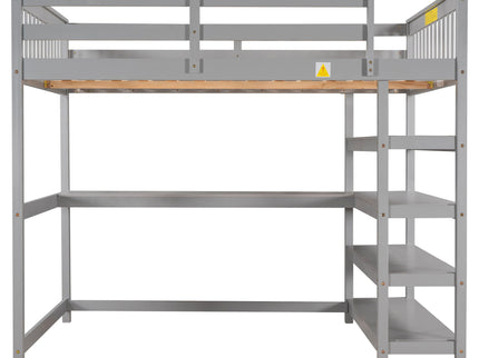 Loft Bed With Storage Shelves And Under Bed Desk