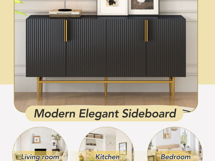 Modern Elegant 4 Door Sideboard Metal Handle Buffet Cabinet For Dining Room, Living Room, Bedroom, Hallway