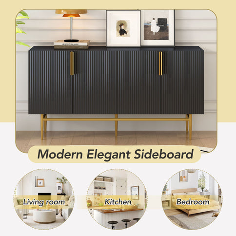 Modern Elegant 4 Door Sideboard Metal Handle Buffet Cabinet For Dining Room, Living Room, Bedroom, Hallway
