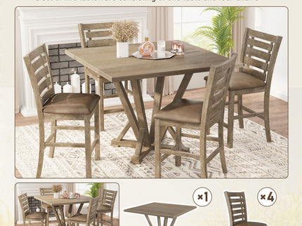 Dining Counter Height Chairs Modern Farmhouse Rustic Look Distressed Design Ladderback Solid Wood (Set of 2) - Grayish Brown