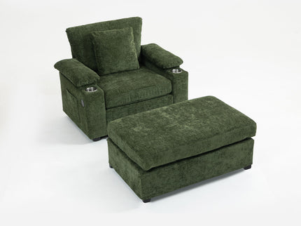 Modern Oversized Chair With Ottoman, Cupholders And USB Charging Ports