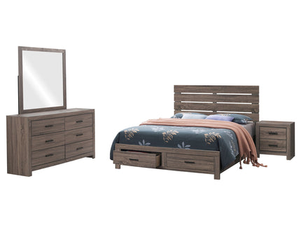 Sher - 4 Piece Queen Bedroom Set With Platform Bed, Nightstand, Dresser & Mirror - Oak