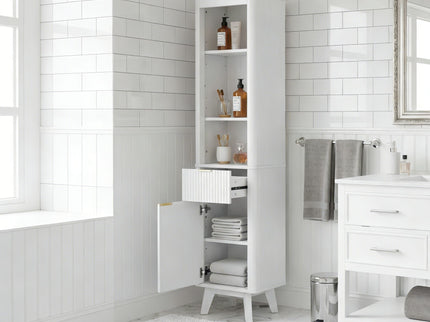 Tall Bathroom Storage Cabinet With Adjustable Shelves And 1 Drawer & Door