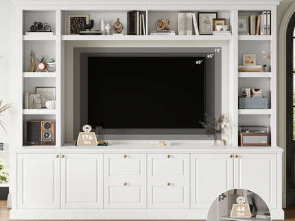 TV Stand With Bookcase, Storage Cabinet With 3 Adjustable Shelves, Living Room Entertainment Center - White