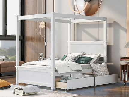 Canopy Platform Bed With Drawers, Support Slats, No Box Spring Needed