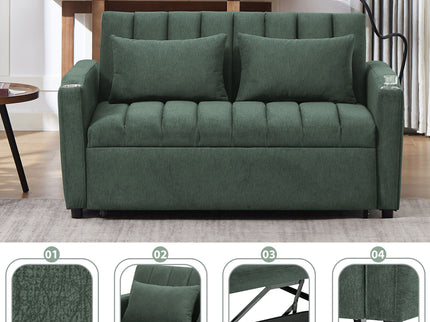 Convertible Sofa Bed Loveseat Sofa With Three USB Ports, Two Side Pockets, Two Cup Holders And 360° swivel Phone Holder For Living Room