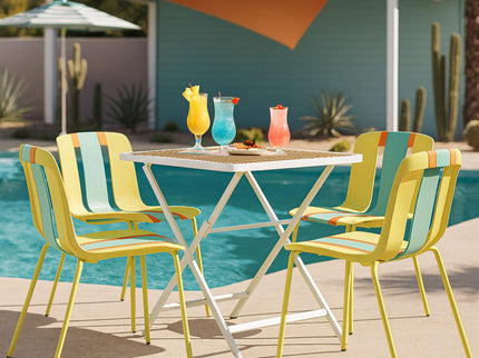 4 Piece Set Of Color Block Designed Single Chairs With Folding Square Table - Grain Yellow / Haze Green / Khaki / Tropical Orange / White