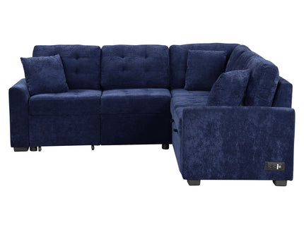 L-Shape Sofa Bed Pull-Out Sleeper Sofa With Wheels, USB Ports, Power Sockets For Living Room