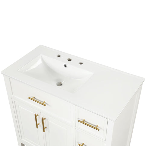 Modern Bathroom Vanity With Sink Top, 2 Doors And 3 Drawers