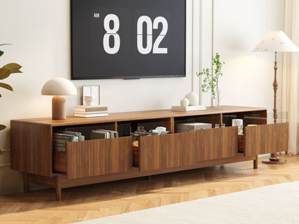 TV Stand, Entertainment Center With Fluted Drawers For Living Room - Walnut