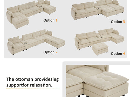 Oversized Modular Sectional Sofa With Multi Functional Console