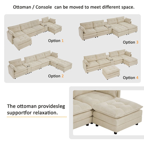 Oversized Modular Sectional Sofa With Multi Functional Console