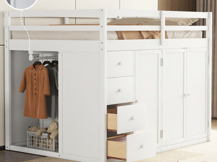 Loft Bed With Built In Wardrobes, Cabinets And Drawers