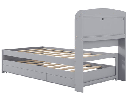 Platform Bed With LED Headboard, Charging Station, Trundle And 2 Drawers