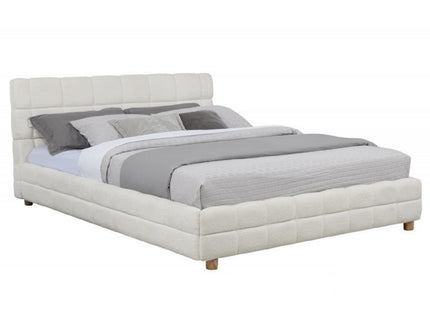 Modern Platform Bed With Upholstered Grid-Patterned Headboard