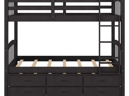 Bunk Bed With Trundle And Drawers, Arched Headboard And Footboard