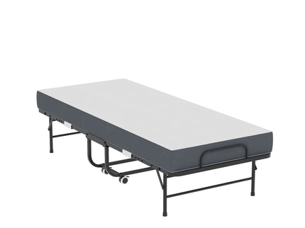 Twin Folding Bed With Memory Foam Mattress, Space Saving Rollaway Guest, On Wheels, Portable For Adults & Guests - Black