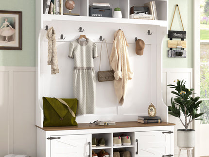 Farmhouse Hall Tree With Bench And Shoe Storage
