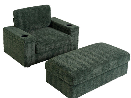 Oversized Chaise Lounge Indoor Rabbit Fur Sofa Bed With Storage Ottoman And Armrests Cup Holders With Deep Seat