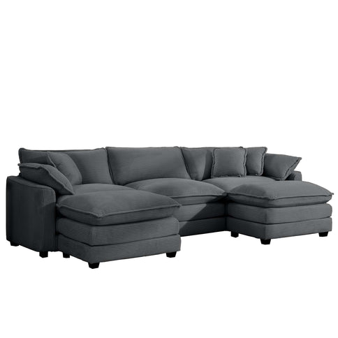 Modular Oversized Cushion Sofa With Ottoman, Low Back, Deep Seating Sofa Set