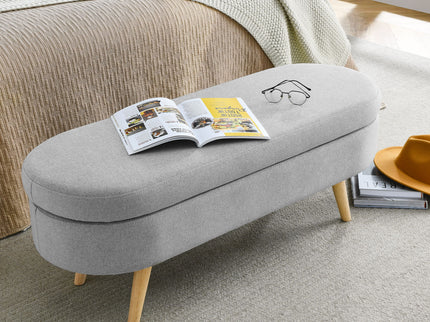 Ottoman Oval Storage Bench With Rubber Wood Legs Linen - Gray