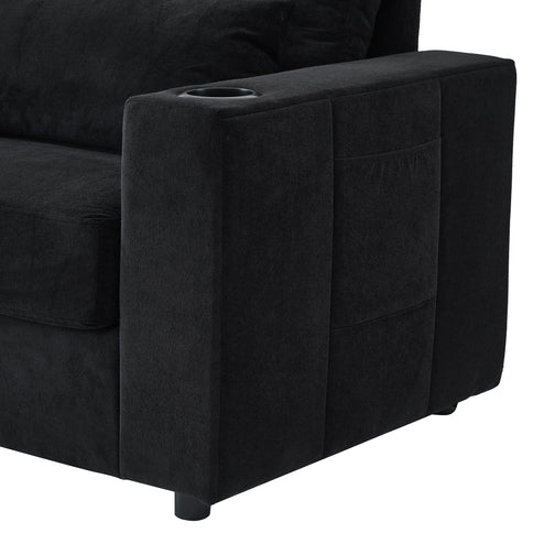 Modern Style Armchair Chaise Lounge Sofa Couch With Movable Storage Ottoman, USB Ports, Cup Holders, Phone Holder, Side Pockets