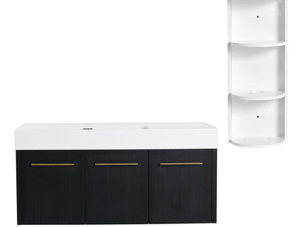 Modern Chestnut Wall Mounted Bathroom Vanity With Left Resin Sink And Storage Rack - Black Chestnut