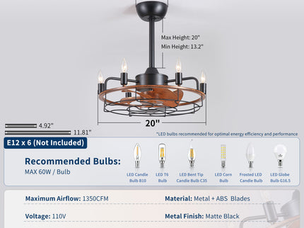 Modern Farmhouse Ceiling Fan, Adjustable Hanging