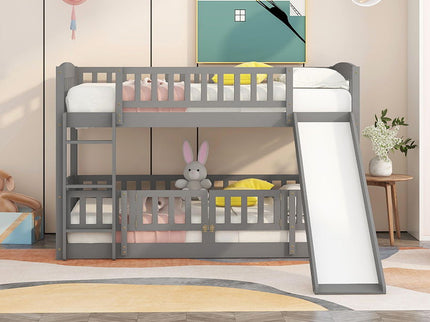 Low Bunk Bed With Slide, Fence And Ladder