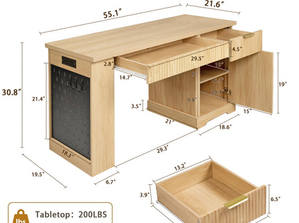 Modern Fluted Office Desk With Storage Cabinet