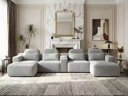 U-Shaped Sectional Sofa With Chaise Lounge And Cup Holders